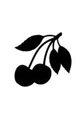 Pair of Cherries with Leaves Silhouette