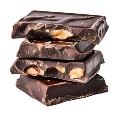 Delicious dark chocolate bars stacked isolated on transparent background