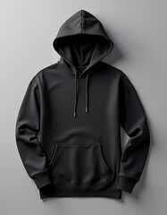 A simple black hoodie on a neutral gray background suitable for fashion or casual wear concepts hoodie mockup fashion isolated design casual clothing template apparel