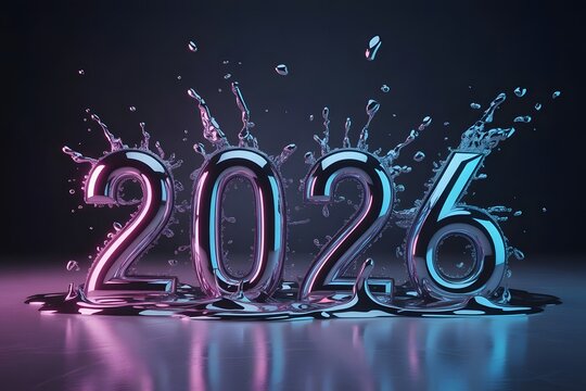 2026 numbers with liquid splash and neon lighting year