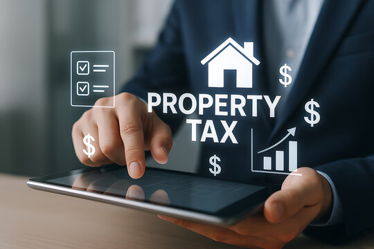 Man Paying Digital Property Tax and Managing Real Estate Investment on Tablet
