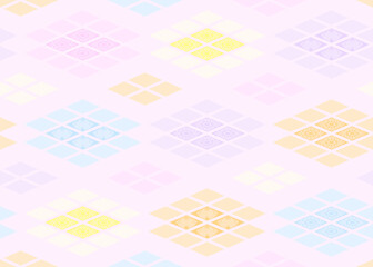 シームレスなタンポポと蝶のモチーフが入ったポップで可愛いパステルカラーの菱文様背景