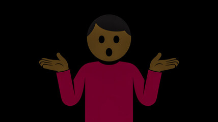 Flat Cartoon Person Shrugging Shoulders with Open Palms in Confusion Keywords: person, illustration, flat design, cartoon, character, shrugging, confusion, arms out, open palms