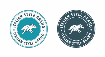 Circular vector logo design with running rabbit and text "ITALIAN STYLE BRAND" isolated on white background