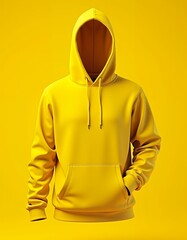 A bright yellow hoodie on a yellow simple solid background hoodie mockup hoodie mockup fashion isolated design casual clothing template apparel
