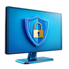 Padlock with shield flat icon on desktop modern computer  isolated on transparent background