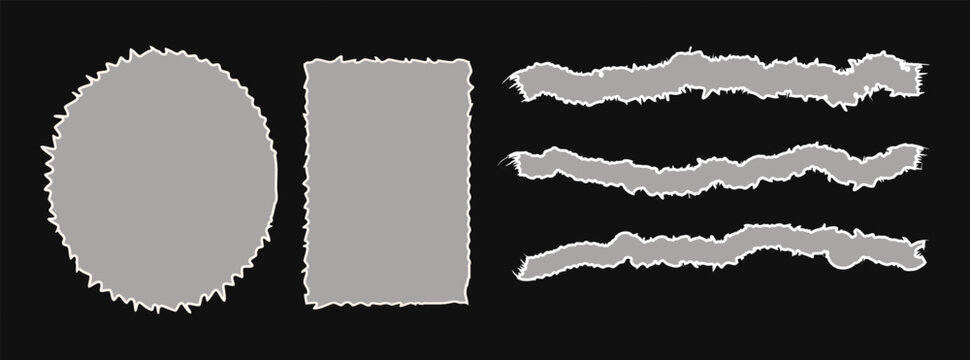 A collection of torn paper shapes and edges, including a circle, square, and three lines, perfect for creating textured backgrounds.