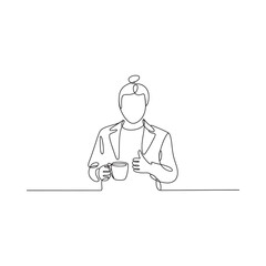 Minimalist line drawing of a person holding a cup