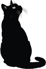 Cat silhouette cartoon illustration, expressive feline posture and symbolic curiosity artwork for design, decor, and education