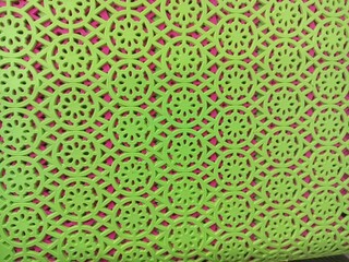 Vibrant Neon Green Plastic Mat Geometric Floral Pattern