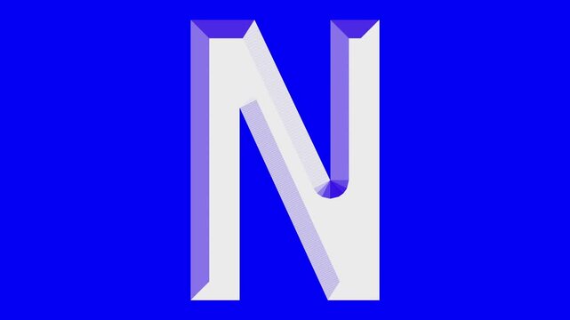 English uppercase alphabet design N . Educational concept with lopping White letter. Latter motion in blue background.
