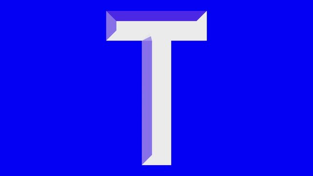 English uppercase alphabet design T . Educational concept with lopping White letter. Latter motion in blue background.