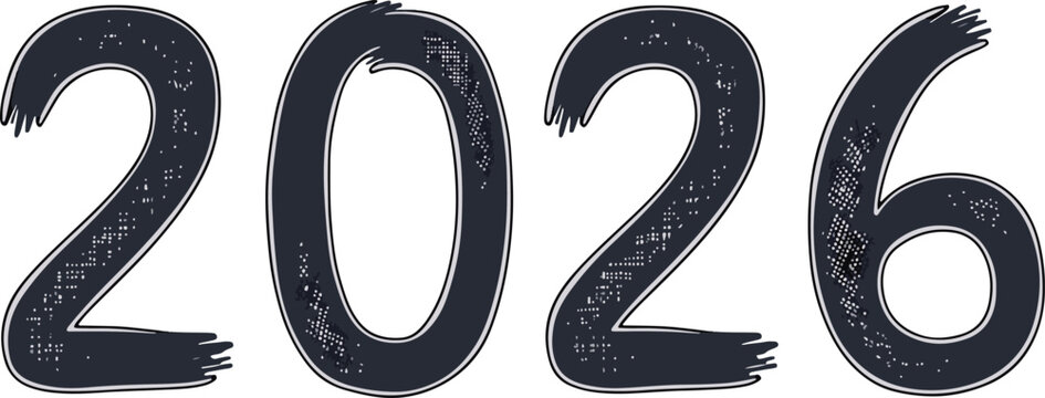 2026 Grunge Brush Stroke Style New Year Number Isolated