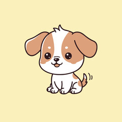 Cute brown cartoon puppy vector illustration featuring a funny pet dog with a love heart perfect for a baby boy card design