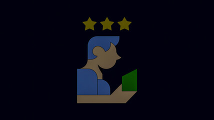 Stylized Figure Reading a Green Book with Three Gold Stars Above on a Dark Blue Background