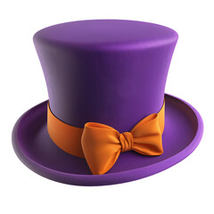 Purple Top Hat with a golden Ribbon isolated on transparent background