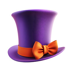 Purple Top Hat with a golden Ribbon isolated on transparent background