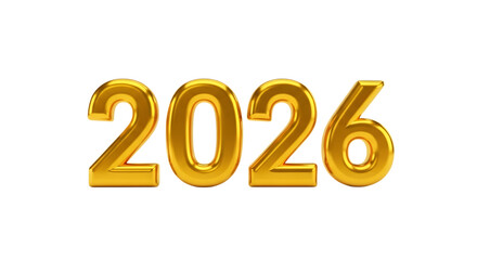 Golden 2026 numbers isolated on transparent background