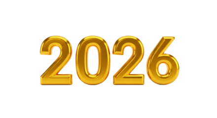 Golden 2026 numbers isolated on transparent background