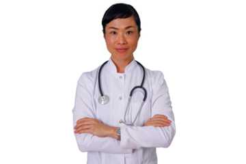 Confident middle aged woman with curly hair smiling in yellow blazer, posing in business casual attire on transparent background
