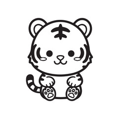 A funny vector cartoon illustration shows a cute baby tiger animal character isolated on white