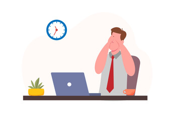 Illustration of eye irritation while working.