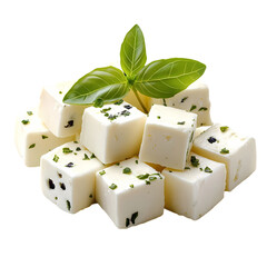 Fresh Feta Cheese Cubes isolated on transparent background