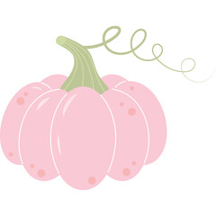 Pale Pink Autumn Pumpkin With Green Stem and Swirling Vine Detailed Graphic Illustration on Transparent Background for Seasonal Decor and Design