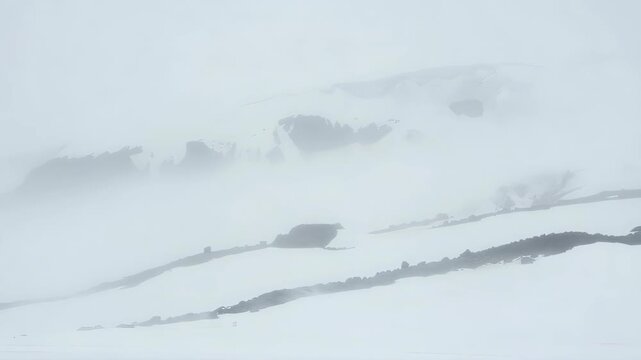 Snow-covered mountain peaks during a heavy blizzard or whiteout fog. 【Generative AI】
