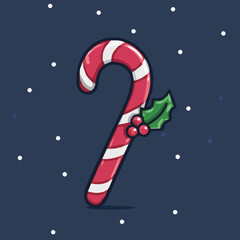 Cute Christmas candy cane with snow dots simple flat vector art