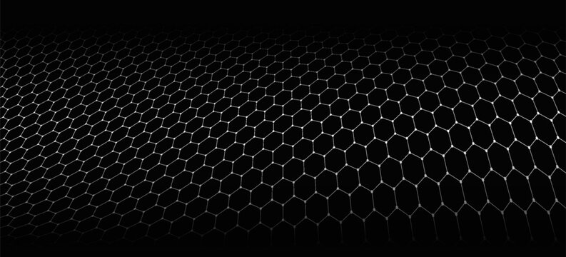 Black background. Dark hexagon carbon fiber texture. Navy blue honeycomb metal texture steel background. Web design template vector illustration EPS 10.