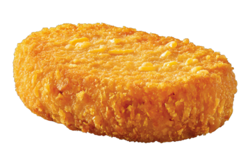 Crispy Golden Hash Brown Patty on White Background.