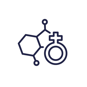 Estrogen therapy line icon with molecule