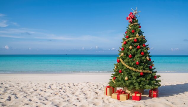 Christmas Tree by the shore, seasonal celebration