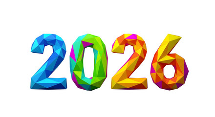 Colorful low poly 2026 numbers isolated on transparent background