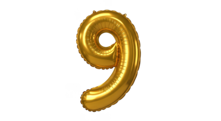 Glimmering golden nine balloon floats serenely