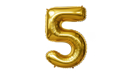 Golden balloon number five floats