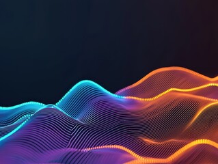 Obraz premium vibrant, abstract representation of sound waves with flowing lines in blue, purple, and orange against a dark background.