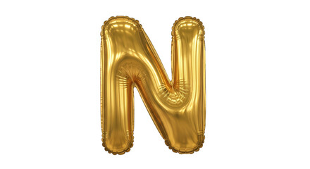 Golden letter N balloon shimmers against black