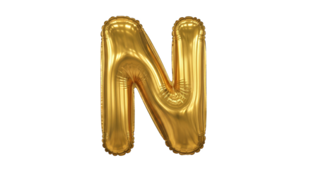 Golden letter N balloon shimmers against black