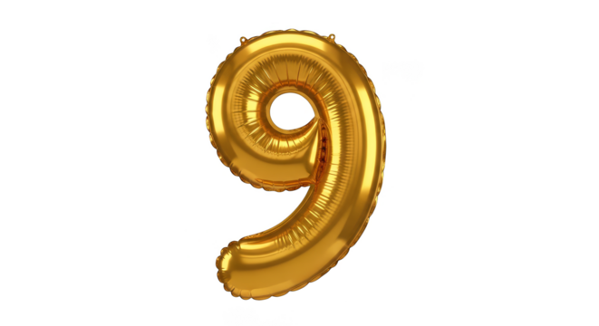 Golden number nine balloon floating
