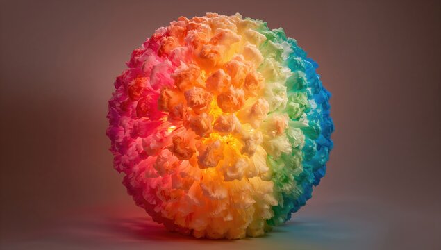 A decorative ball made of colorful cotton, ideal for festive lighting arrangements, seasonal decor