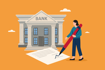 loan agreement, proof of debt payment obligations, legal money credit or borrowing document with signature, businessman signing signature on obligation banking document to make agreement