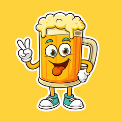 Smiling beer glass mascot cartoon shows peace