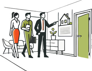 Real estate agent showing house to couple vector