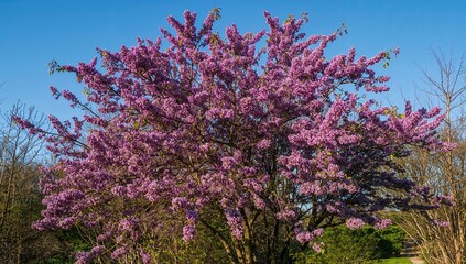 Obraz premium Syringa vulgaris, common lilac, 'President Grevy' in full bloom, seasonal change