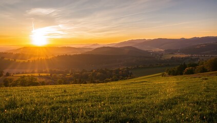 Obraz premium Sunset illuminating undulating hills, highlighting seasonal change