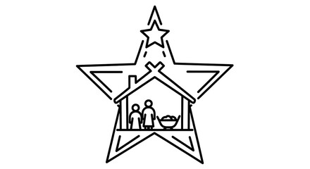 Nativity Scene in Star Outline - A Minimalist Christmas Icon.