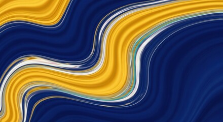 Abstract liquid flow showing dynamic swirls of vibrant golden yellow and deep blue, with subtle white lines, creating a smooth modern background.