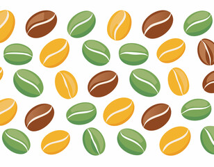 A seamless pattern of coffee beans in warm brown and beige tones creating a cozy